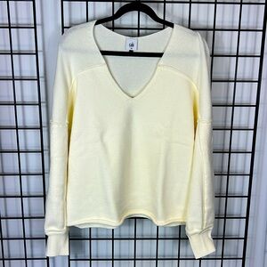 Cabi easy pullover, size XL, white cotton knit, drop shoulder, v neck